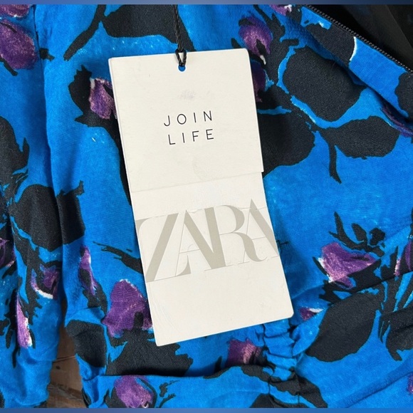 NWT Zara Dress Zara Ruched Long Sleeve Mini Dress Floral |Size XS - Picture 5 of 14